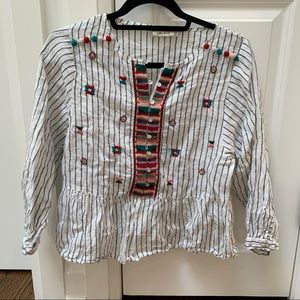 Zara Embroidered Pinstripe Blouse